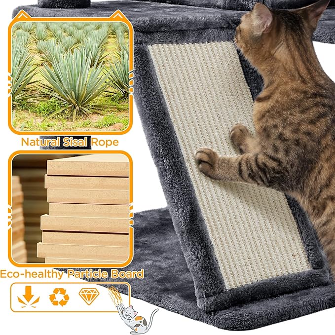 Yaheetech 57 inches Cat Tree for Indoor Cats, Multi-Level Cat Tower w/ 3 Perches, 2 Cat Condos, 2 Hanging Balls and Scratching Posts, Dark Gray