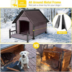 Dog House with Insulated Liner, Waterproof Dog Kennel for Small to Medium Size Dogs, Outdoor Doghouse 100% Insulated Puppy Shelter with Elevated Floor for Winter (Grey, Medium)