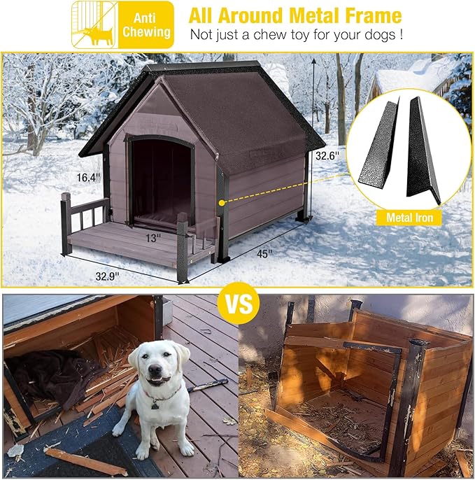 Dog House with Insulated Liner, Waterproof Dog Kennel for Small to Medium Size Dogs, Outdoor Doghouse 100% Insulated Puppy Shelter with Elevated Floor for Winter (Grey, Medium)