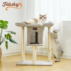 Cat Tree Tower Scratching Post for Indoor Large Cats, Small Cat Tree with Big Perch Bed, 28in Tall Trees House with Condo Cave, Toy Balls, Modern Climbing Furniture Platform for Kitten (Light Gray)