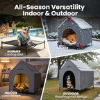 29" 2-in-1 Dog House for Medium Dogs, Elevted Dog House Outdoor/Indoor, Weatherproof Elevated Pet Shelter, Breathable Mesh & Steel Frame, Easy to Assemble & Clean(Grey)