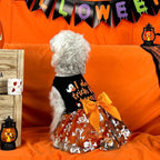 XPUDAC Halloween Dog Dress Costumes for Small Dogs Girl Tulle Dress Dog Clothes Skull Holiday Pet Costume Cat Outfits, Orange-Large