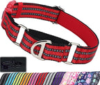 Martingale Collar for Dogs - Reflective Nylon with Padded Comfort & Quick Release Buckle - No Slip Choke Heavy Duty Collar for Safe Training, Walking & Nighttime Use Red S