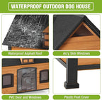 GUTINNEEN Dog House Outdoor with Metal Frame, Wooden Dog Shelter with Weatherproof Roof, Dog Kennel for Small to Large Dogs Indoor