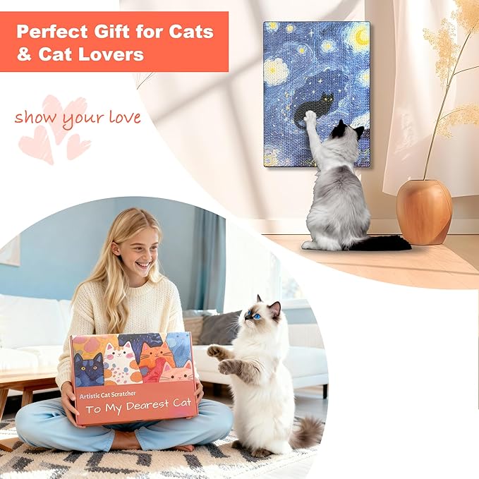 Art Cat Scratching Pad,Wall Scratcher for Indoor Cats - 16.54x11.81x1.18 Inches, Double-Sided Use, Cat Cardboard Scratcher Fits All Breeds & Sizes, Easy to Install,Cat Gifts