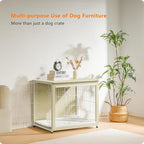 DWANTON Dog Crate Furniture with Cushion, Wooden Kennel Table with Double Doors, Indoor Dog House, Medium Size, 32.5" L, White Oak