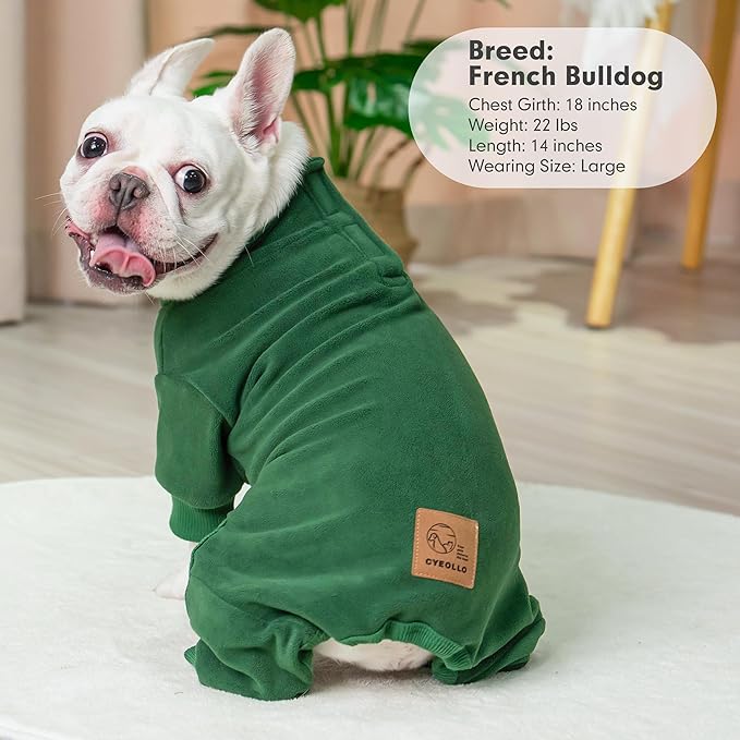 cyeollo Dog Pajamas Medium, Stretchable Fleece Pet Onesie Coat for Small Dogs Pjs Warm Doggie Jumpsuit Soft Cold Weather Dog Clothes Outfits, Green M