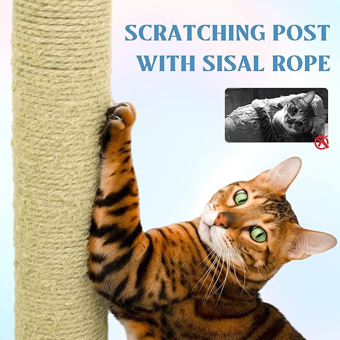 71" Tall Flower Cat Tree with Large Cat Condo, Hammock & Removable Flower Cushions – 8-Level Pink Cat Tower for Multiple Cats, Large Cats up to 20 lbs, Sisal Scratching Posts (Blue)