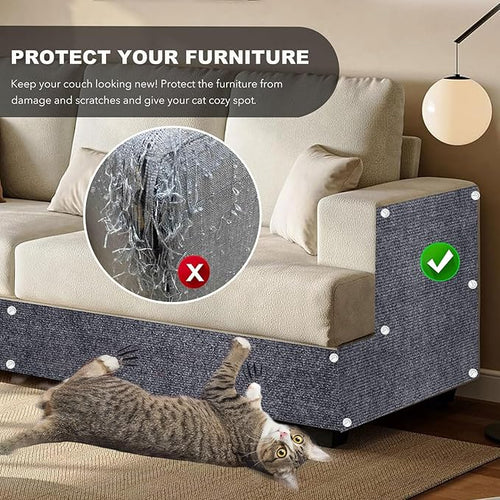 118"X15.8" Self-Adhesive Cat Scratching Mat, Couch Protector from Cat Claws, DIY Furniture Protector for Couch, Sofa, Wall & Door, Customizable Couch Scratcher from Cats Claws, No Residue (Grey)