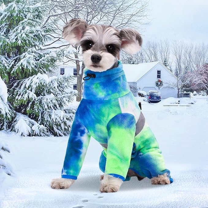 Dog Coat, Tie Dye - Blue Polar Fleece Jumpsuit for Small Medium Dogs, Winter Jacket, Reflective Onesies, Full Body Vest, Four-Legged Warm Clothes