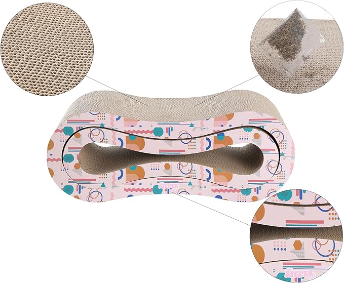 CSR1014D Suvi 26" Modern Cardboard Infinity 2-in-1 Lounge Bed Cat Scratcher with Catnip, Pattern Party