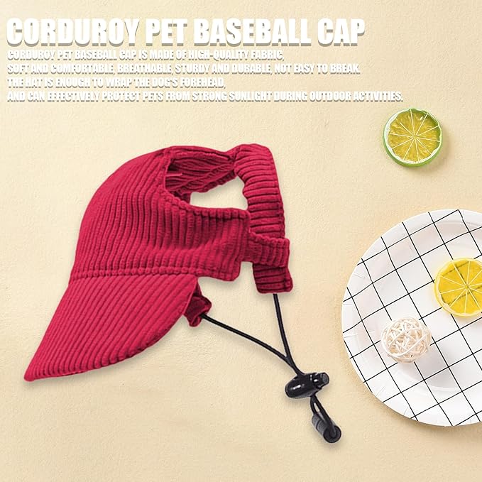 Dog Baseball Cap, Dog Cat Summer Beach Visor Hat with Ear Holes, Adjustable Puppy Sunbonnet Headdress (Red, Medium)