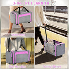 Rolling Pet Carrier with Detachable Wheels - 18x11x11 TSA Airline Approved for Southwest Delta United American, Soft Sided Expandable Travel Bag for Small Dogs & Cats up to 15Lbs, Fits Under Seat