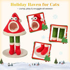 32" Cat Tree Tower –Santa Hat Design with Scratching Posts & Cozy Bed, Suitable for Small to Large Cats, Red