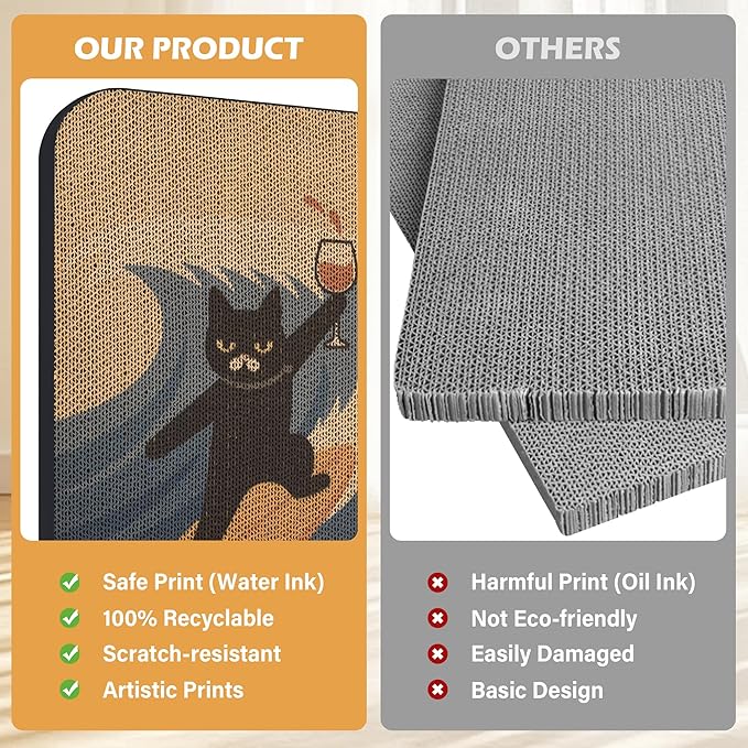 Art Cat Scratcher, Wall-Mountable Cat Scratching Board, Cat Wall Scratcher 16.7x11x1 Inch Cat Scratch Pad and Cat Scratchers for Indoor Cats Toy Furniture Protector(SurfingCat1)
