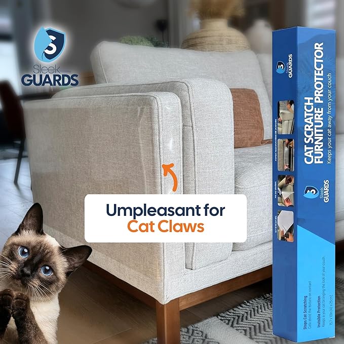 Cat Scratch Furniture Protector Roll, 16"x79" Couch Protector from Cat Claws, Custom-Cut Clear Anti-Scratch Tape for Sofa Corner & Door, No Residue Cuttable Cat Deterrent