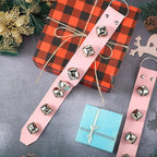 Frienda Hanging Jingle Sleigh Bells 7-Bell Dog Doorbells for Door Knob Faux Leather Belts Go Outside Dog Bells Christmas Decor and Holiday Decorations, 18.7 x 1.8 x 1 Inches(Pink with Silver)