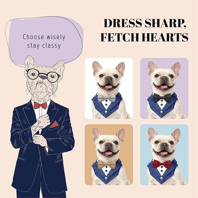 AVERYDAY Dog Tuxedo Bandana Collar for Wedding Outfit, Dog Tux Costume with Bowtie, Pet Harness with Leash Ring for Birthday Party Christmas, Formal Wear Suit and Tie for Small Medium Large Breeds