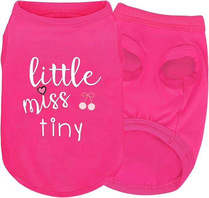 Pink Cotton Dog Shirt with 'Little Miss Tiny' Print, Soft & Breathable Pet Apparel for Small to Large Dogs, All-Season Sleeveless Vest, Cute and Comfortable Dog Outfit.Pink Cherry3XL