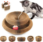 Collapsible Cats Cardboard Scratcher, Interactive Cat Toys for Indoor Cats, Scratch Pad Shape Shifting Ball Track with Bell, Magic Organ Cat Toy for Chase & Scratch Paw Easter Toys for Kitties Paw