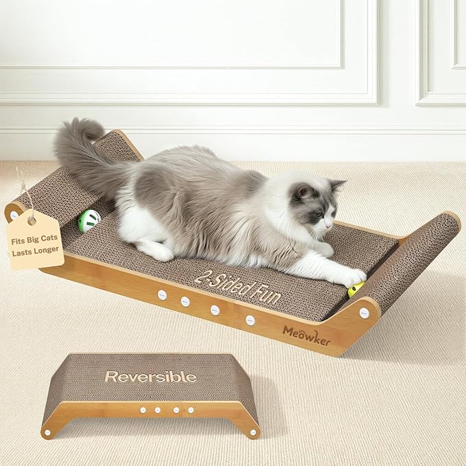 Modern Cat Scratcher Pad Cardboard for Indoor, 23.8" Scratching Lounger Board with Ball Track for Kittens & Large Cats, 3 in 1 Floor Horizontal Bed for Furniture Protection