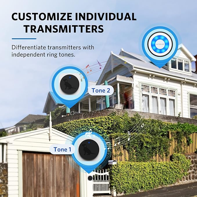 Dog Bells to Go Outside, Wireless Dog Doorbell Operating at 1000 Feet with Chew Resistant IP65 Waterproof Touch Button, CD Quality Sound & 4 Notification Modes