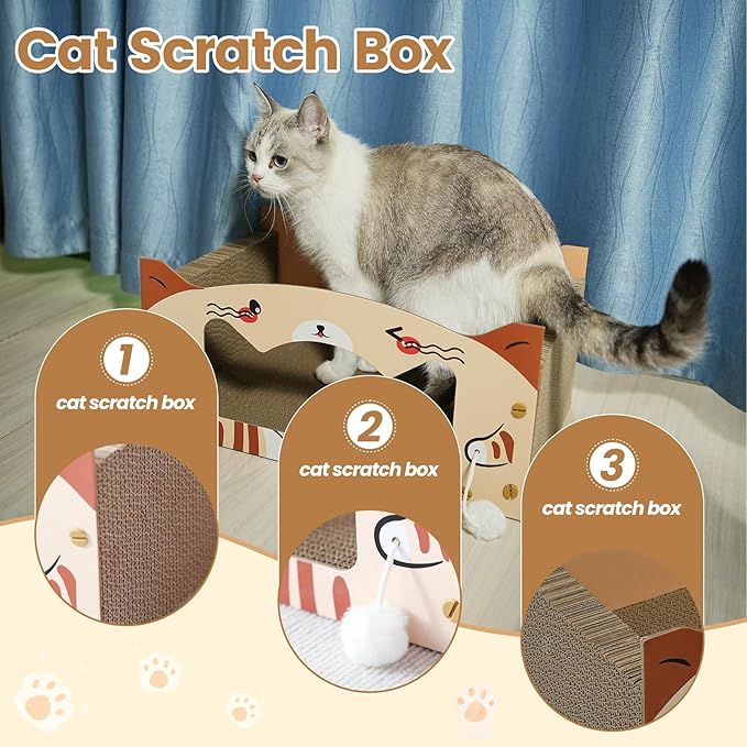 Large Heavy Duty Cardboard Cat Scratcher Box and Cat Bed with Refillable Scratch Pad - Perfect for Indoor Cats - Cozy and Durable