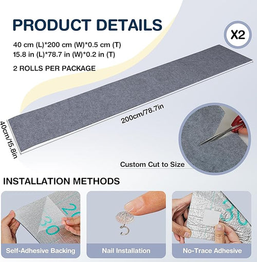 157.5" x 15.8" Cat Scratch Furniture Protector, Self-Adhesive Couch Protector from Cat Claws, Cats Scratching Mat for Couch, Sofa, Wall & Door, DIY Cat Scratch Pads Replacement, 2 Pack (Light Grey)