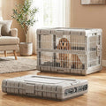 Collapsible Dog Crate for Dogs - 28" L Heavy Duty Dog Kennel No Tools Required with 4 Sides Steel Foldable Cage for Dogs Indoor Furniture, Portable Carrier with 2 Smooth Wheels, Beige