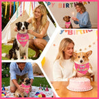 SZEE Dog Birthday Bandana, Reversible Bandanas for Dog Birthday Outfits, Pet Apparel & Accessories, Triangle Pet Scarf for Photo Prop and Holiday Decor (Large, Pink)