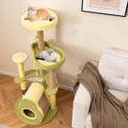 PETSITE 49-inch Avocado-Themed Cat Tree, Multi-Level Modern Cat Tower with Jute Scratching Posts, Cat Condo, Self Groomer Brush, and Dangling Toys, Cute Cat Tree Tower for Indoor Cats