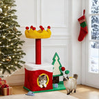 Christmas Decorations, Christmas Cat Tree with Crown Perch, 29.5in Festive Cat Tower with Sisal Scratching Ramp & Hanging Toys, Small Holiday Cat Condo for Indoor Cats, Christmas Decor for Pet