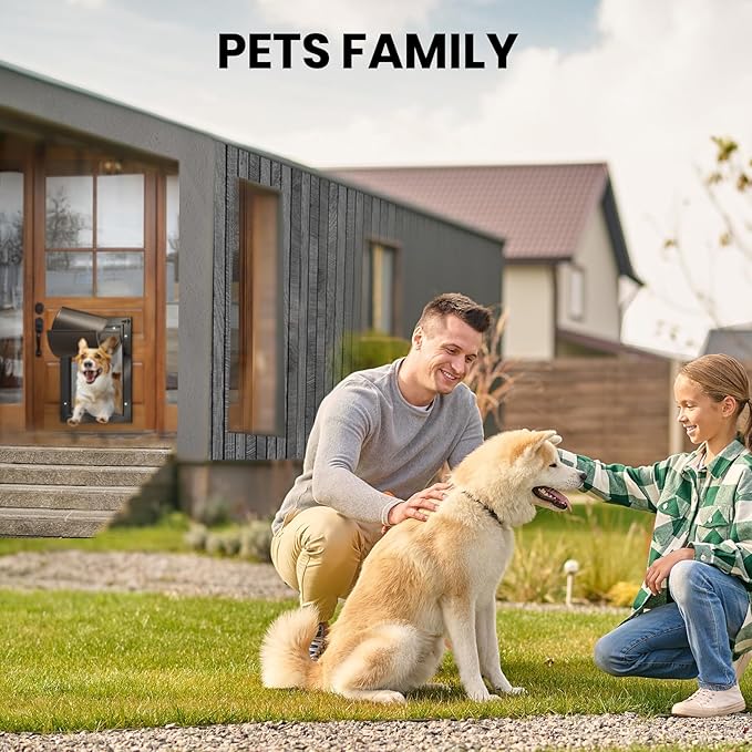 Dog Door,Pet Door, Medium-Sized All-Aluminum Black Pet Door Suitable for Pets Weighing No More Than 45 Pounds, Sturdy and Durable.