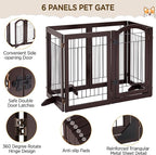 Yaheetech 32-inch Tall Dog Gate with Door Extra Wide Pet Gate for Dogs, Foldable Wire & Wooden Puppy Safety Fence w/3 Support Feet,Freestanding Dog Gate for the House,Doorway,Stairs(Espresso,6 Panels)
