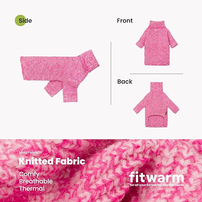 Fitwarm Knitted Turtleneck Dog Sweater, Cozy Dog Winter Clothes for Small Dogs Girl, Holiday Pet Outfit, Heather Pink, XS
