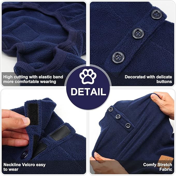 cyeollo Dog Pajamas for Small Dogs Thermal Fleece Pjs Jumpsuit for Dogs Stretchable Dog Onesie Warm Winter Cold Weather Coats Pet Clothes, Navy L
