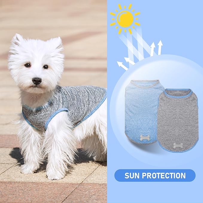 KYEESE 2 Pack Dog Shirts Quick Dry Soft Stretchy Dog T-Shirts with Reflective Label Tank Top Sleeveless Vest Sun Protection Pet Clothes for Small Dogs, Large, Light Blue+Grey