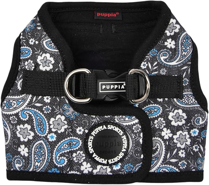 Puppia Cynthia Dog Vest Harness B (Step-in) Fashionable Paisley Pattern Spring Summer Harness for Small and Medium Dogs, Black, Small