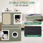 2-Storey Cat House for Indoor Cats, Separate Into 2 Large Cat Bed Cave with Hideaway Condos, Scratch Pads, Hanging Balls, Foldable Indoor Cat House, Cat Cube for Multiple Cats Kitten, Green