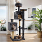 58 Inch Cat Tree Cat Tower for Indoor Cats Tall Cat Condos Scratching Post with Hanging Toy Furniture for Kitten Pets Play, Grey Black