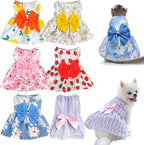 6 Pieces Dog Dresses for Small Dogs Girls, Cute Princess Puppy Kitten Dog Dresses with Flowers and Bowknot for Pet Cats, Small Dogs' Outfits Female Pet Skirts Clothes for Chihuahua Yorkies