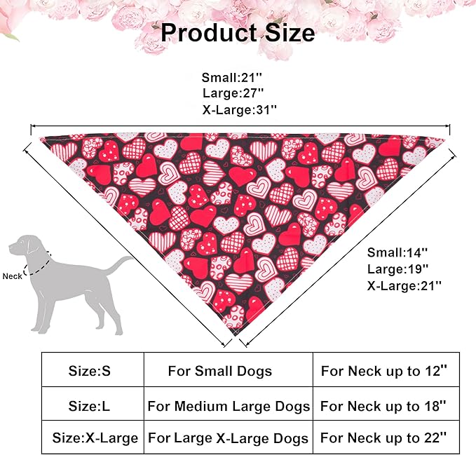 ADOGGYGO 4 Pack Valentine Dog Bandana Triangle Pet Scarf Red Pink Heart Pattern Valentine Bandanas for Large and Extra Large Dogs Pets (X-Large)
