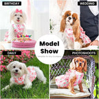 Cute Dog Dress Small Dog Clothes For Girls Female Puppy Outfits Pink Floral Pet Summer Clothes Bowknot Doggy Cat Princess Dress Harness Set for Holiday Birthday Party Costume Clothing (Pink,XS)