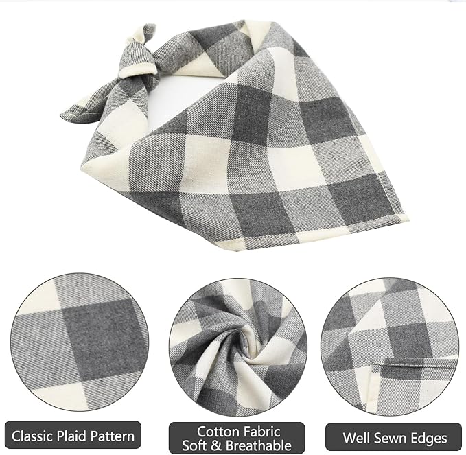Bubblepup Dog Bandanas, Fall Dog Bandana for Boys Girls, Plaid Reversible Triangle Bibs Scarf Accessories for Dogs Pets