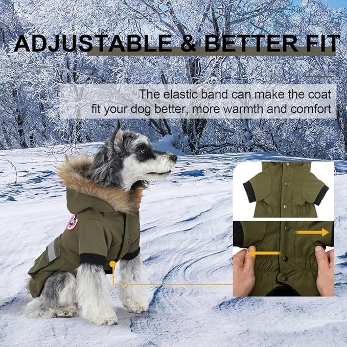 PINA Dog Coats for Small Dogs, Waterproof & Windproof Reflective Dog Jacket with Pocket, Warm Dog Cold Weather Coat with Flannel Lining & Faux Fur Hood