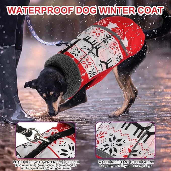 Doglay Dog Coat, Waterproof Dog Jacket Pet Winter Coat for Cold Weather with Thicken Furry Collar, Reflective Puppy Winter Jacket Warm Fleece Lining for Small Medium Large Pets