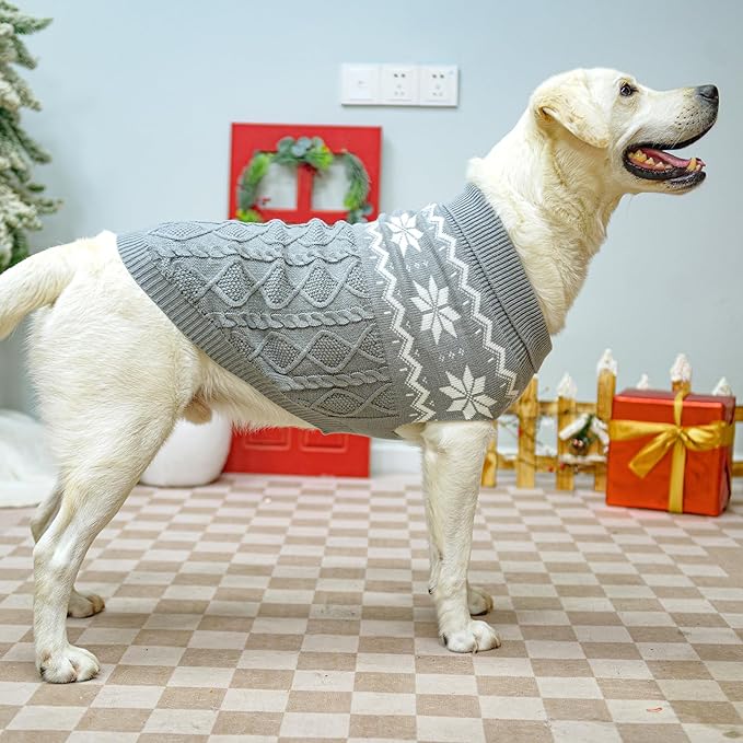 Warm Winter Dog Sweater - Cold Weather Pet Clothes for Small Medium Large Dogs Indoor Outdoor, Soft Classic Knit Puppy Apparel, Grey, M