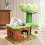 Zamaya Flower Cat Tree for Indoor Cats Large Adult,Easy to Assemble, Modern Cat Tower with Soft Cat Cave with a Window,Sisal Scratching Posts,Dangling Toy,(25.9" H) Green