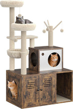 3-in-1 Cat Tree with Hidden Litter Box Cabinet - Multi-Level Tower with Scratching Posts, Plush Perch & Odor Control, Retro Brown Furniture for Living Room