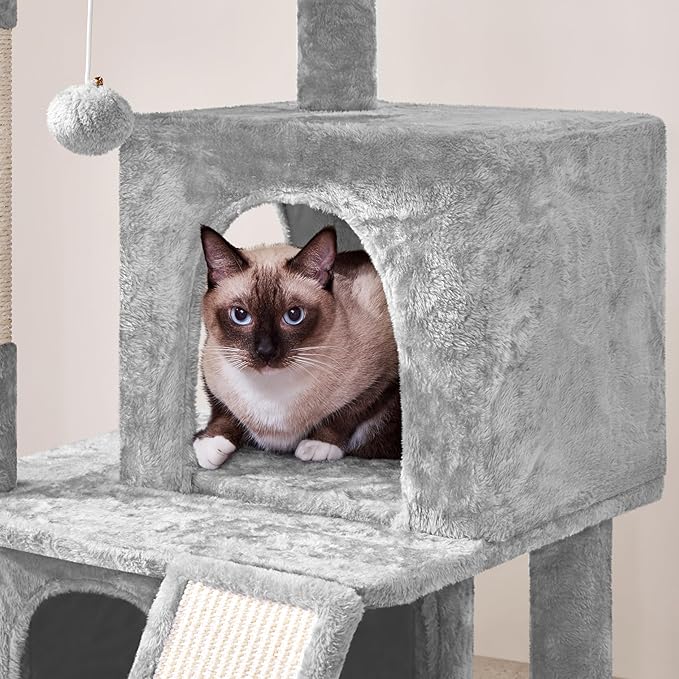 Yaheetech Cat Tree for Indoor Pets, 36in Tower Condo w/Extra Large Perch, Scratching Posts, Board, Dangling Ball, Play Structure for Kittens & Adult Cats, Light Gray